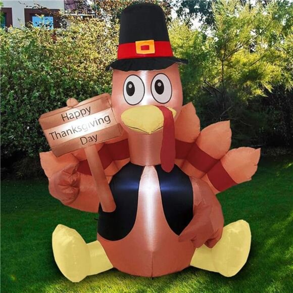 New Thanksgiving Decoration Inflatable Turkey, 6FT Lighted Blow up Turkey - Picture 5 of 6